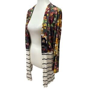 Heimish USA Womens Medium Long Sleeve Floral Striped Long Open Cardigan Top